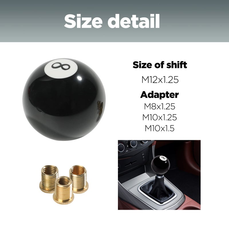 Reswish Shift Knob Manual Gear Round Shift Knob Acrylic Gear Shift Knob 4 5 6 Speed Universal Shifter Knob with 3 Adapters Fit for Manual Car M 8 * 1.25  M 10 * 1.25  M 10 * 1.5  M 12 * 1.25 (Black8) - Image 2